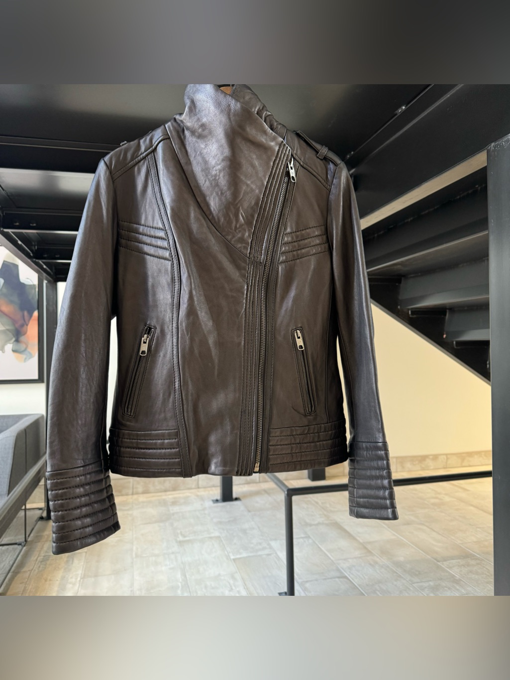 Michael Kors Black Genuine Leather Moto Jacket Size L